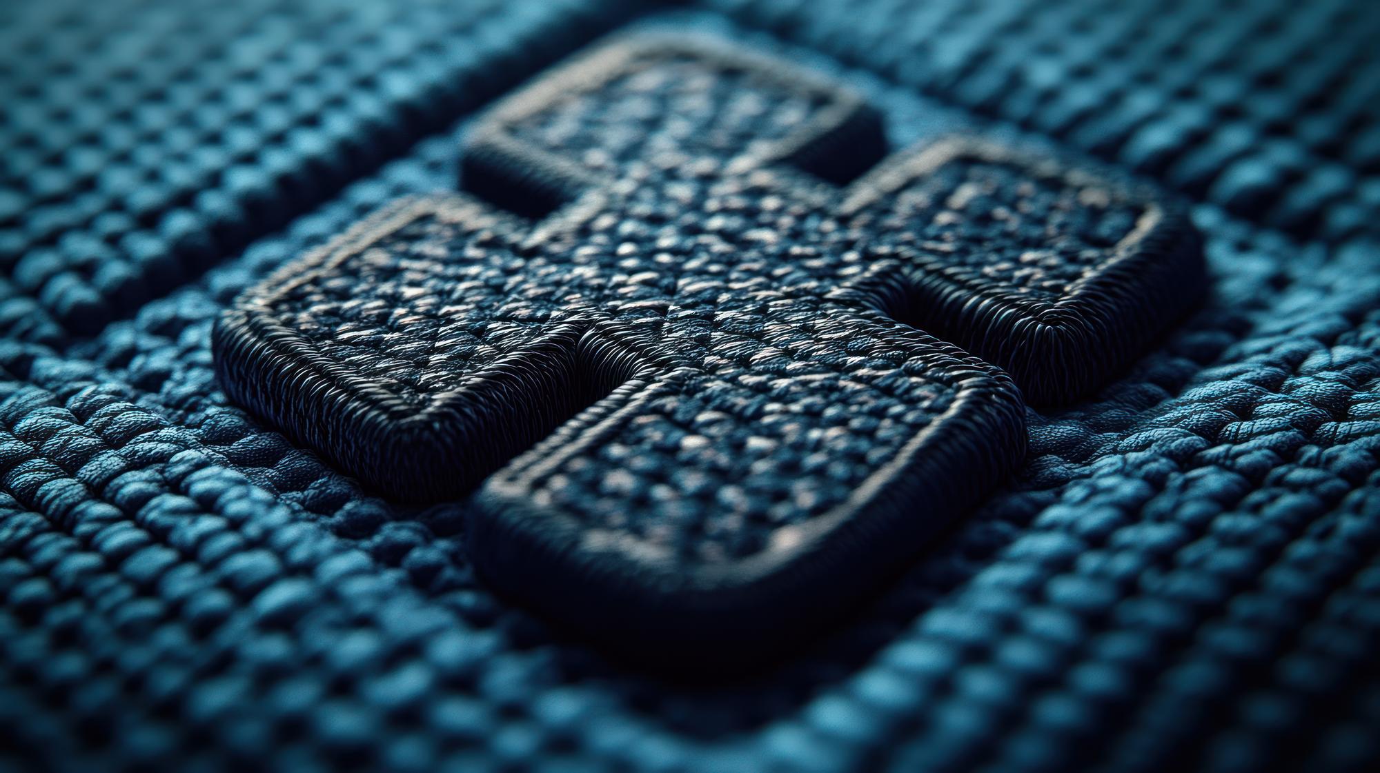 Großes Detail einer bestickten Jacke mit geometrischem Muster